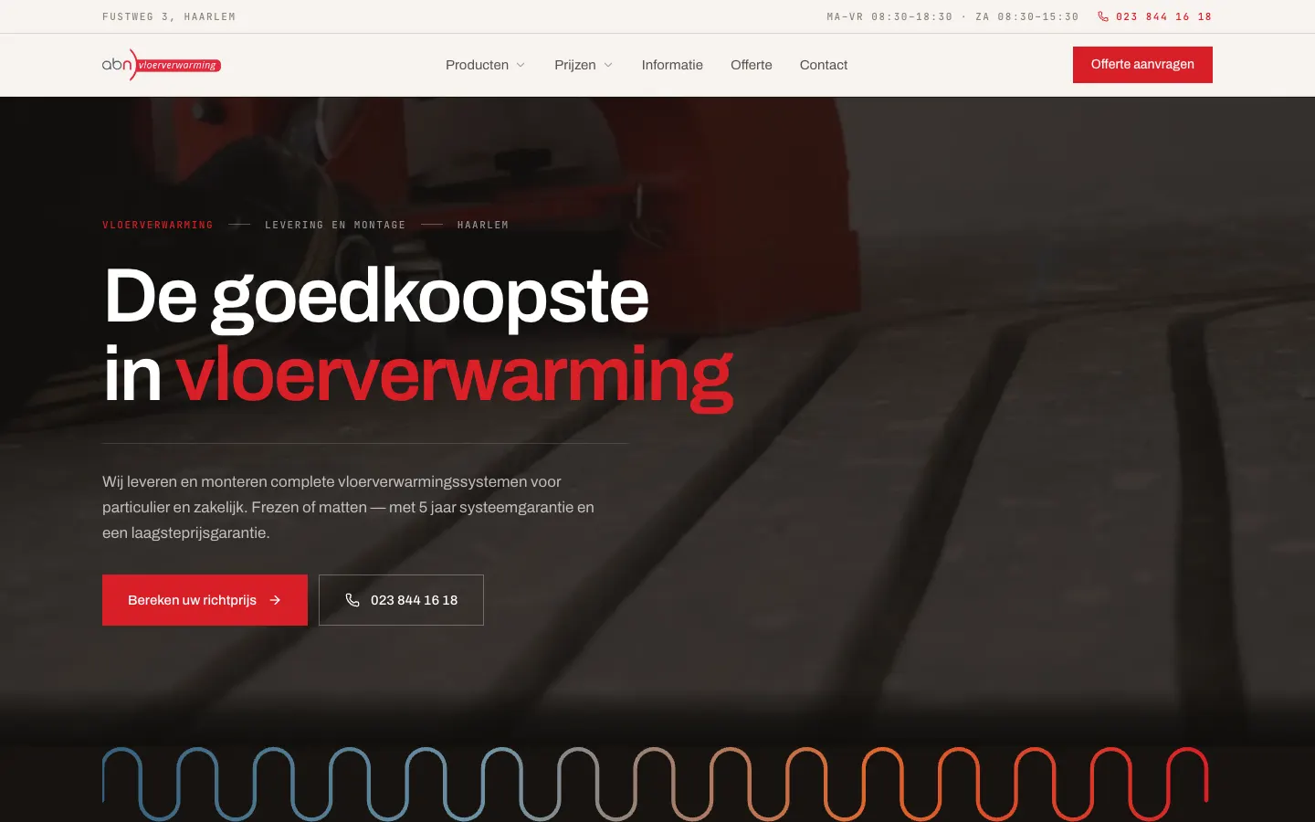 ABN Vloerverwarming, Website · Prijscalculator